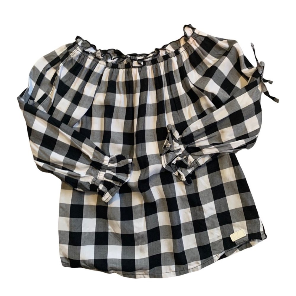 NWT 7 For All Mankind Gingham Open Sleeve Top 6